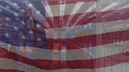 Animation of flag of usa over warehouse - Powered by Adobe