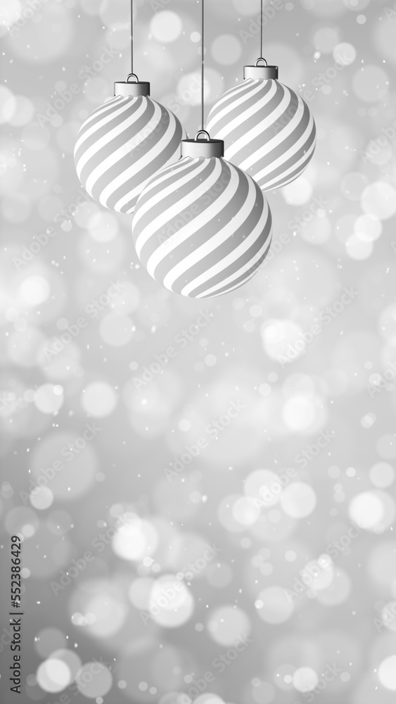 Poster christmas and new year circle bokeh decoration with baubles ornaments swinging on a string. seamless