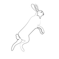 Line art of Wild hare. Modern outline drawing bunny. Easter wrapping, Christmas greeting, invitations, postcards and other projects. Outline Rabbit