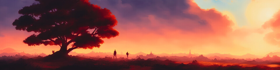 Fantasy landscape, surrealism. Tender and dreamy design, background illustration.