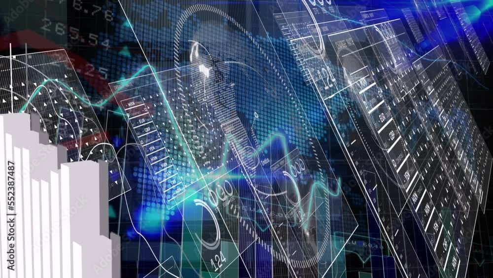 Aufkleber animation of financial data processing over statistics