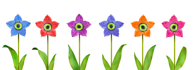 Beautiful  colourful hibiscus composition with flower replicas.