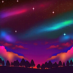 colored night sky scene with many stars created by generative ai