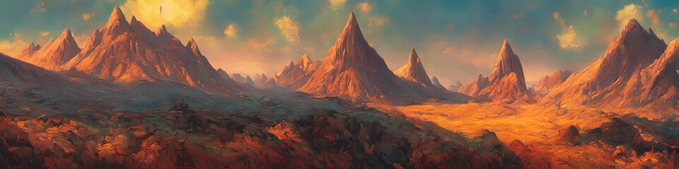 Beautiful fantasy mountain landscape. Panoramic.