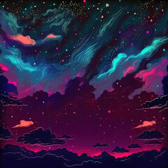 colored night sky scene with many stars created by generative ai