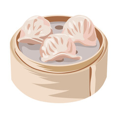 Fototapeta premium Chinese dishes. Vector illustration of traditional food in China. Wonton, fried spring rolls and pork bun isolated on white. Chinese meals menu concept