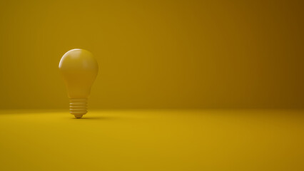 Yellow Lightbulb on a yellow background. Horizontal composition with negative space on the right. Concept of Creativity and innovation. 