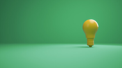 Lightbulb on a green background. Horizontal composition with negative space on the left. Concept of Creativity and innovation.