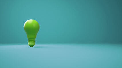 Green Lightbulb on a cyan background. Horizontal composition with negative space on the right. Concept of Creativity and innovation. Green earth.