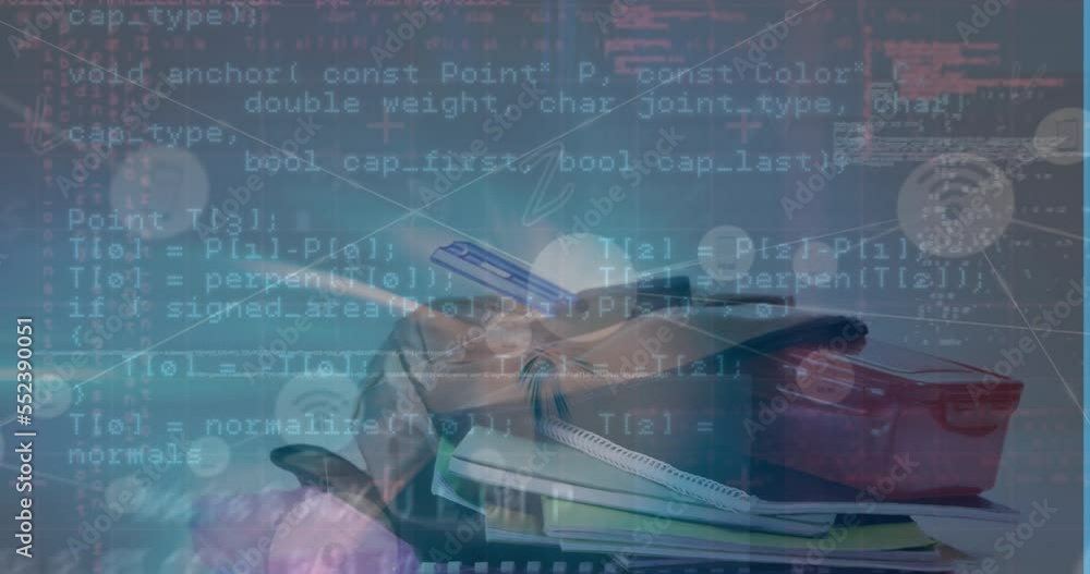 Poster animation of data processing over school bag