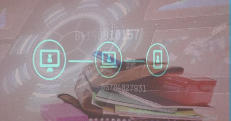 Animation of data processing over school bag - Powered by Adobe