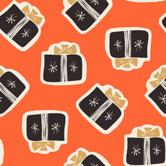 Winter seamless pattern with gifts. Vector illustration