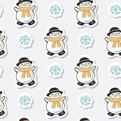 Seamless pattern with snowmen and snowflakes