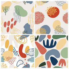 Abstract pattern set with organic shapes, plants, nature texture. Organic spots background. Collage seamless pattern with nature texture. Trendy vector background collection for cover, social media