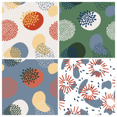 Abstract pattern set with organic shapes, plants, nature texture. Organic spots background. Collage seamless pattern with nature texture. Trendy vector background collection for cover, social media