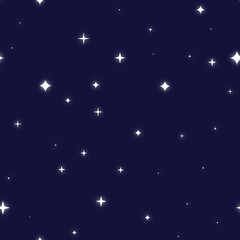 Seamless pattern glowing stars on dark blue background