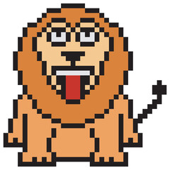 lion Pixel Art isolated on white Background. Vector illustration.