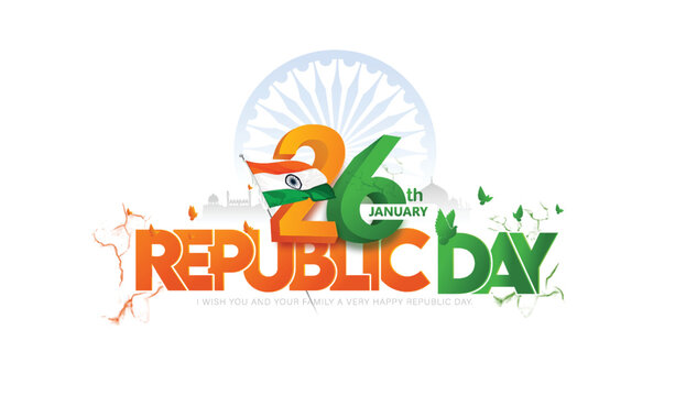 Happy Republic Day celebrations with 26th January, Ashoka Wheel, try color, indian flag, india gate, Indian Republic Day 