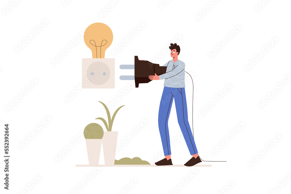 Poster big idea concept in flat design. generates creative ideas and brainstorming metaphor. man holds huge