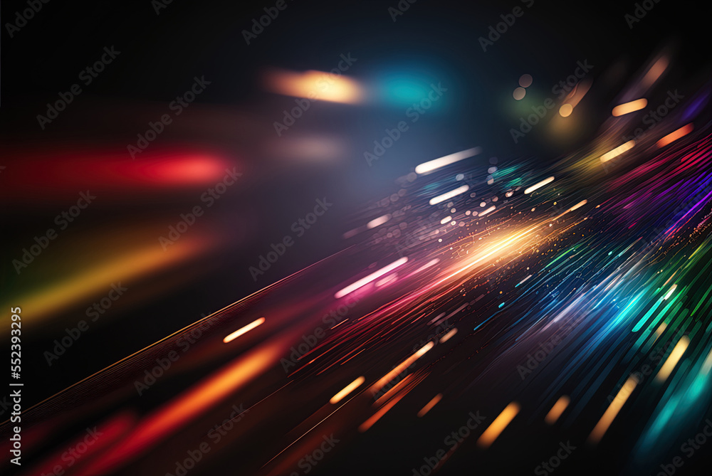 Poster colorful abstract backdrop with a motion gradient, superimposed over a black technological backgroun