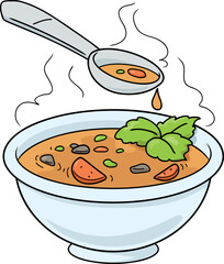 Cartoon hot soup plate on white background