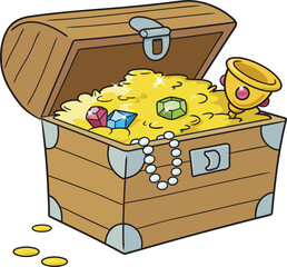 Cartoon opened treasure chest on white background
