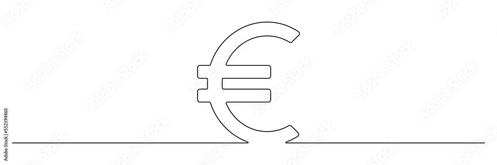 Wall mural Euro sign continuous one line drawing art. Europe currency linear symbol. Vector isolated on white.