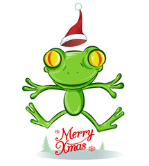 jumping Frog christmas Cartoon Character . isolated on white