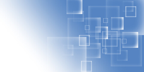 Blue white banner background with square element design