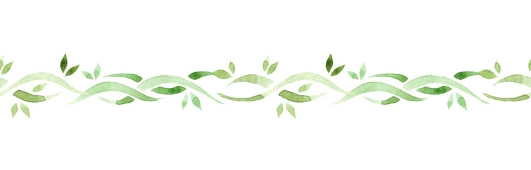 Watercolor border green vine on a white background. Element for design decoration © Yana