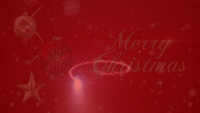 Animation of shooting star forming a christmas tree over merry christmas text banner
