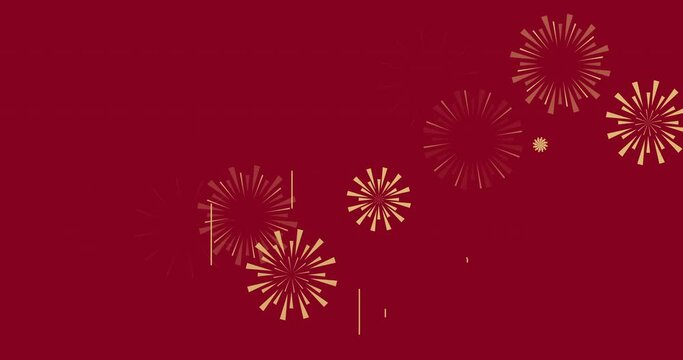 Animation of fireworks on red backrgound
