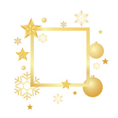 Elegant golden christmas frame, border. snow, ball, star gold background vector illustration design