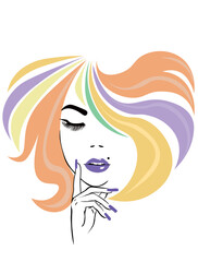 Vector Stock Woman with braid. Beauty Girl Portrait with Colorful hair and bright long Manicure. Woman glam  vector