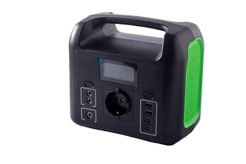 Charging station isolated on white background. Generator power bank battery in the absence of...