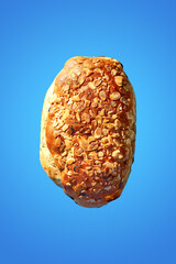 Flying stolen on a blue background. Christmas meal. Levitating food