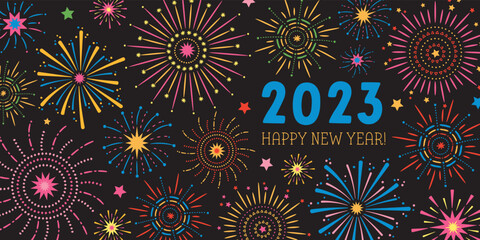 Fireworks seamless background for celebrations, festivals, party, new year, invitation. Festive, fun, colourful wallpaper with balloons, stars and confetti