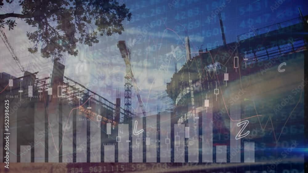Poster animation of data processing over cityscape