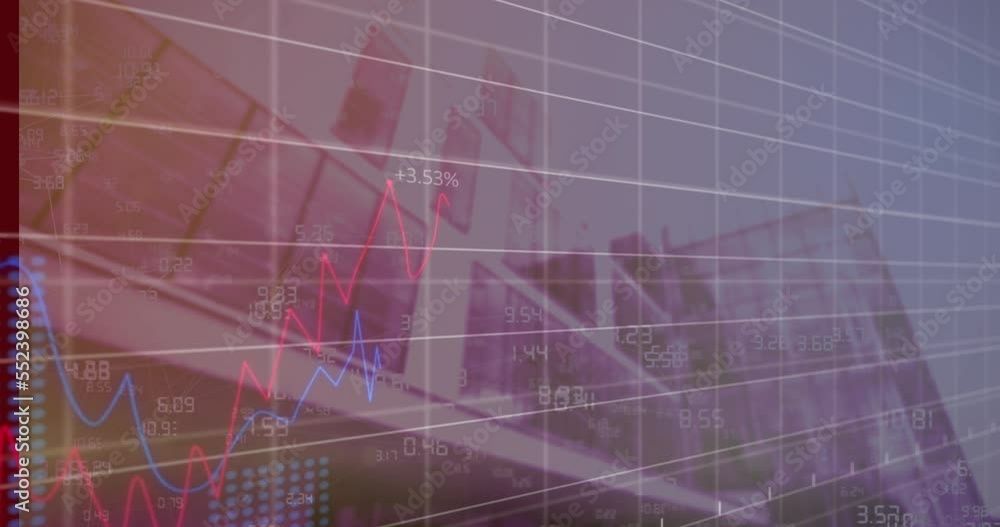 Aufkleber animation of data processing over cityscape