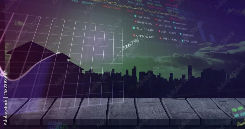 Poster animation of data processing over cityscape