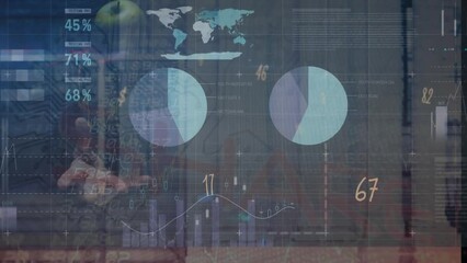 Animation of data processing over hand with apple - Powered by Adobe