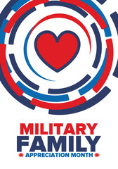 Obraz premium National Military Family Month in United States. Celebrate annual in November. Thank you for military family. Patriotic american elements. Poster, card, banner, background. Vector illustration
