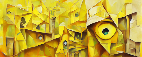 yellow surreal painting with elements of cubism, created with Generative AI