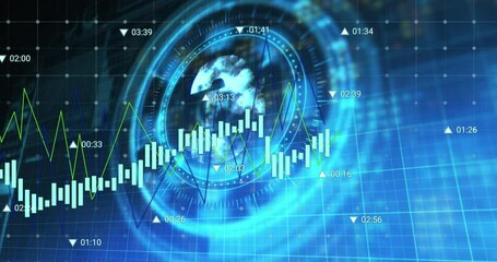 Animation of financial data processing over scope scanning with euro symbol on black background - Powered by Adobe