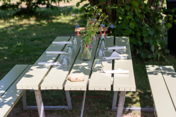 table and chairs in garden