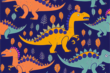 Cartoon dinosaur pattern for children wallpaper generative art