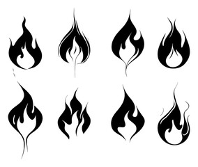 Set of  fire sign. Fire flame icon isolated on white background. Vector illustration set