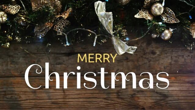 This video features a digitally generated merry christmas text and christmas decoration 4k