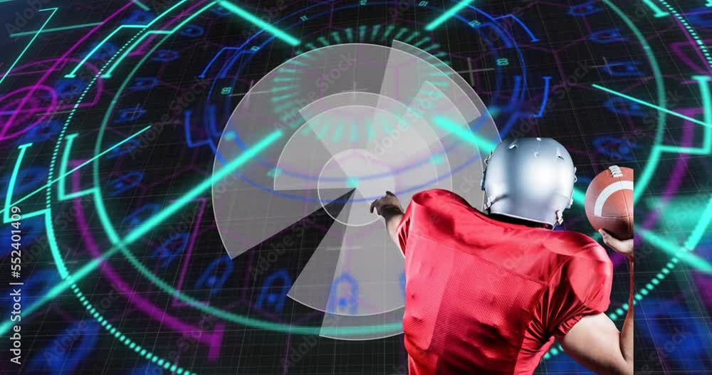 Poster animation of scope scanning and data processing over american football player