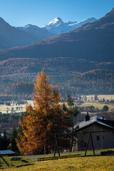 Magnificent views of the Engadin valley from the town of Samedan in Canton of Graubünden, Switzerland